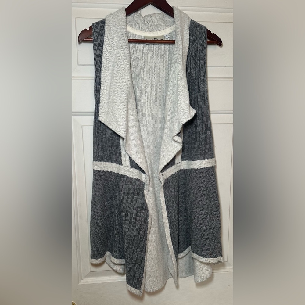 Goddess Gear Gray Cotton Herringbone Open Front‎ Vest Size L.